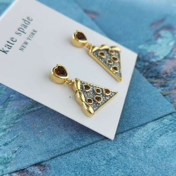 Kate Spade Pizza My Heart Gold Multicolor Drop Earrings New w/dust bag - Picture 2 of 3